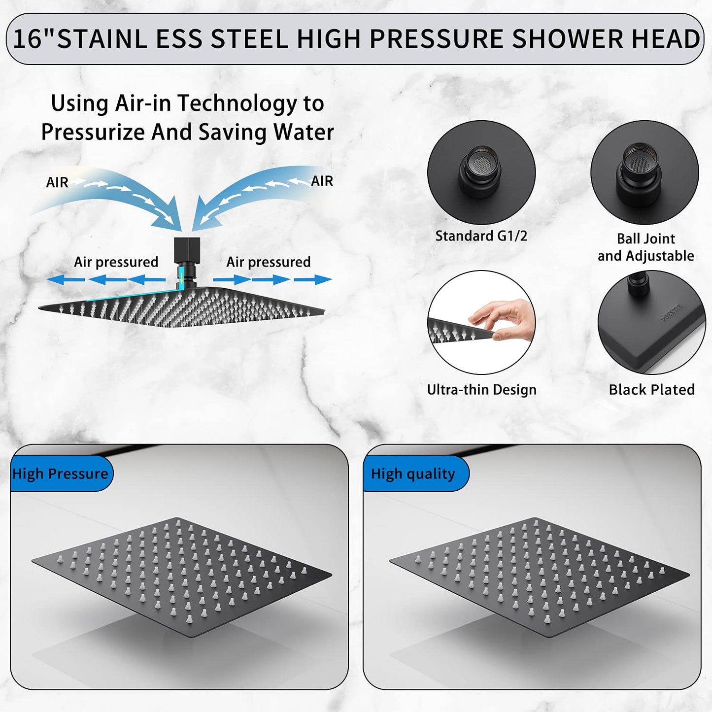 Schwisteen Stainless Rain Style Shower Head (4 Sizes)